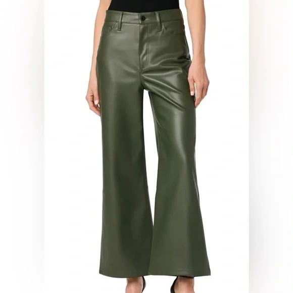 Joe’s jeans Faux leather wide leg high waist ankle jeans pants 31 Hunter Green - Picture 1 of 12